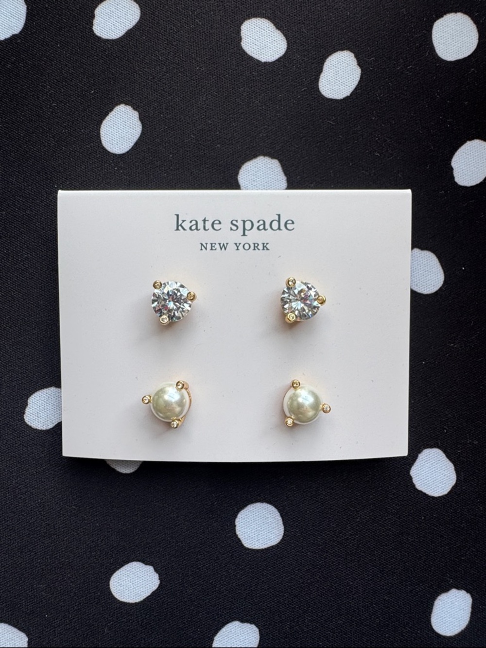 kate spade gold-tone crystal and pearl stud earring set